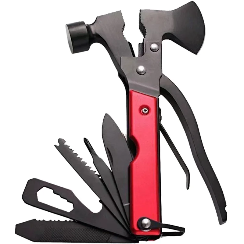 Unique Gifts for Men Women Dad Husband 14 in 1 Multi Tool Ax Saw Knife Hammer Pliers Screwdriers Red