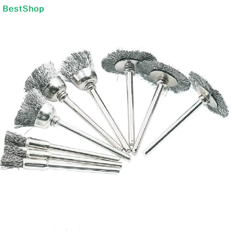 〔Q〕9Pcs Mini Steel Wire Brush Drill Rotary Tool Cleaning Brush Wheel Metal Rust Removal Polishing Disc