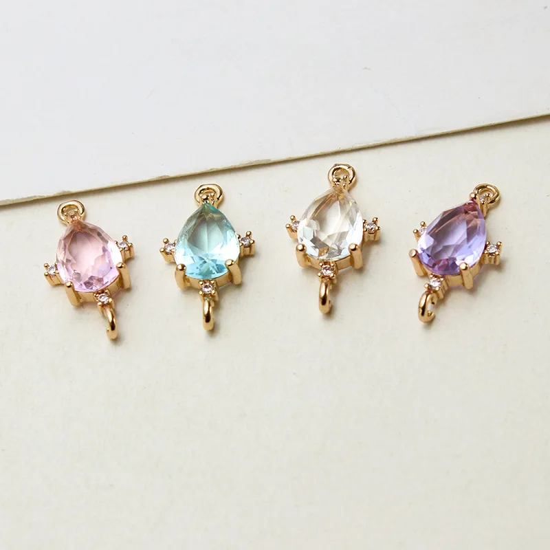 1pcs Copper Gold Plated Clear Crystal Pendant Geometric Drop Shape Charms Diy Accessories Earrings Necklace  Handmade Material