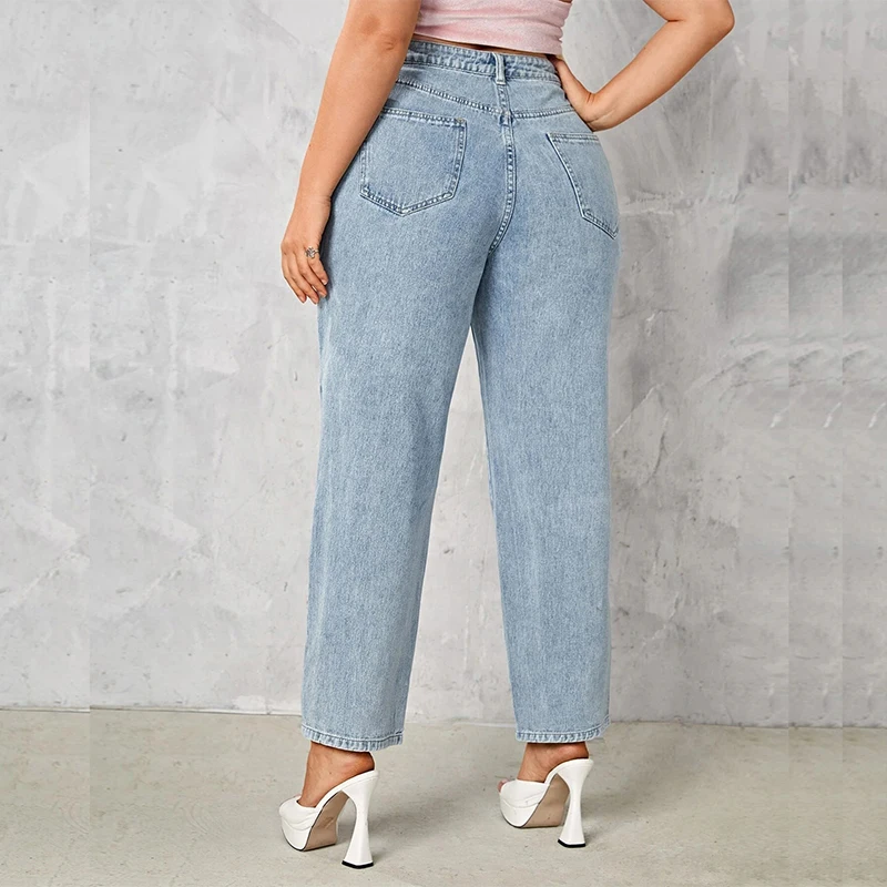 Plus Size Frauen Jeans Herbst dunkelblau 175cm groß dehnbar und locker waschen gerade 6xl 100kgs Kurve Dame dünne Dame Jeans hose