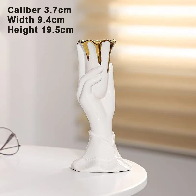Ceramic Vase Geometric Shape, Artistic Narrow Mouth Small Caliber, Flower Arrangement Home Bedroom Living Room Decor Nordic  1Pc