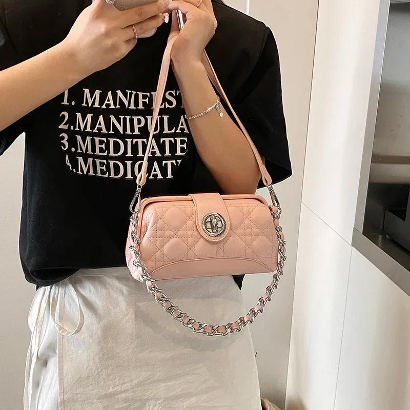 

2025 New! Luxury - Brand Women's Mini Cell - Phone Bags - Exquisite Diamond - Pattern Chain - Handle Square Bags with Lock