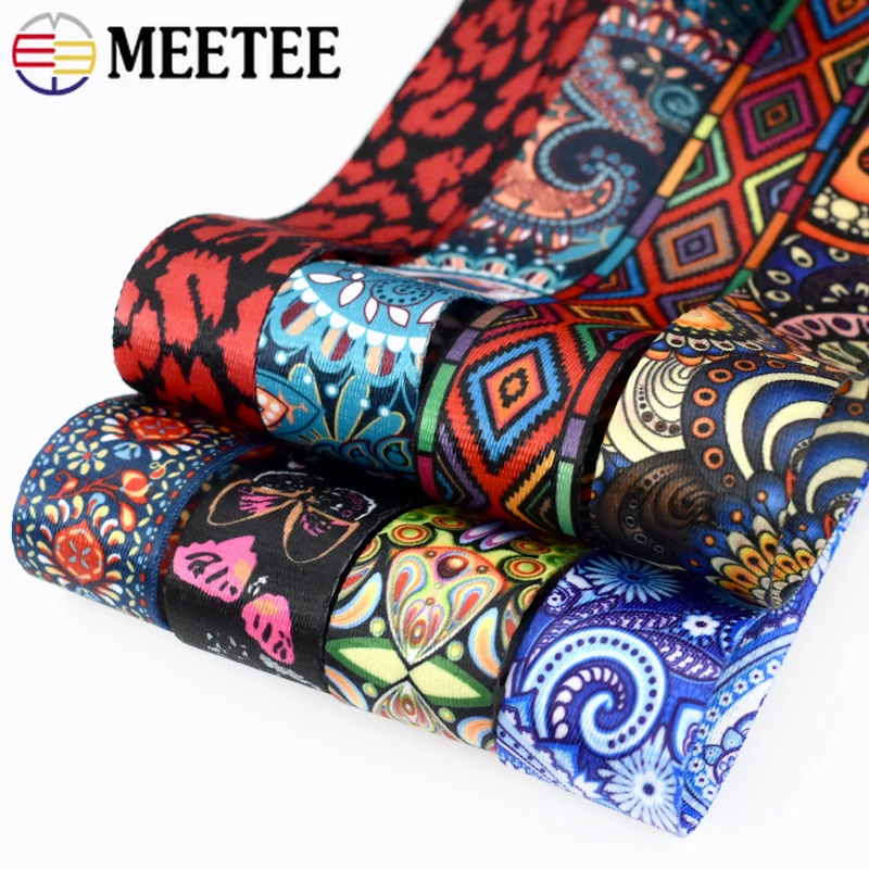 3/5/10Meters Meetee 38mm Jacquard Printed Webbing Ethnic Ribbon Bags Strap Tape for Sewing Garment Belt Accessories