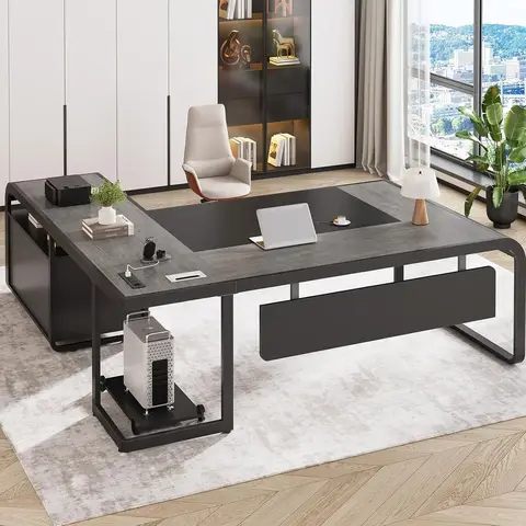 63 Inch Executive Desk, L Shaped Desk with Drawers, Large Office Desk with File Drawer, Computer Desk with Mobile CPU Stand
