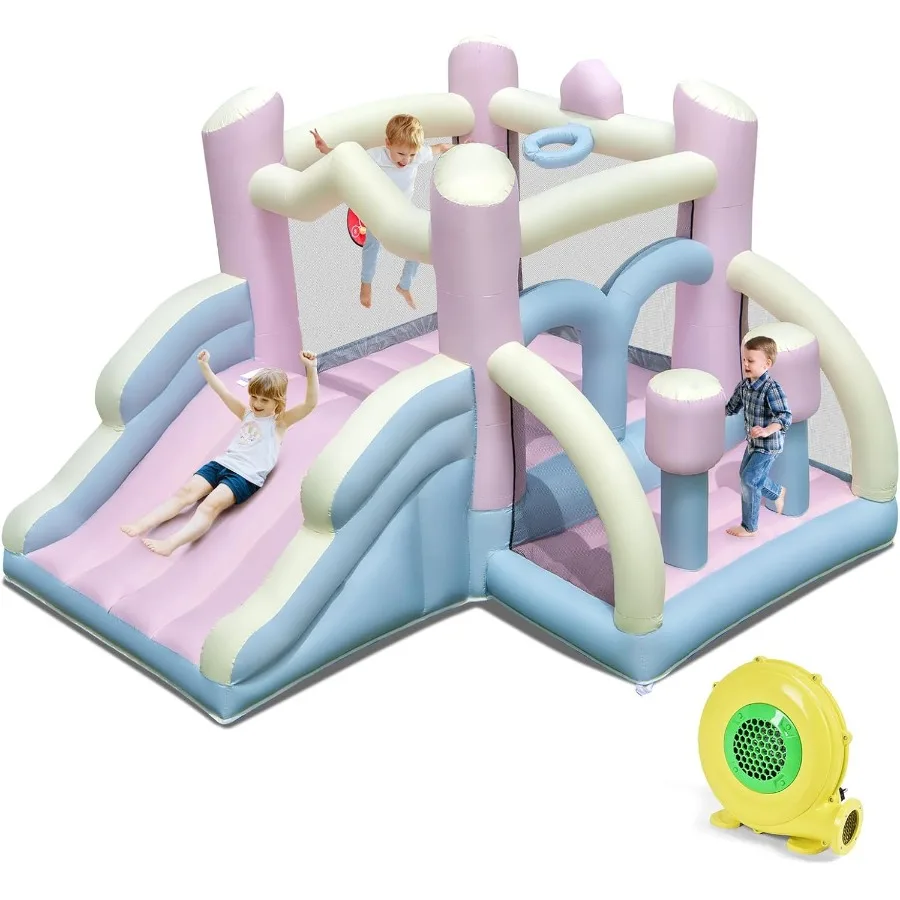 Casa de salto inflável, castelo inflável de salto com escorregador, aro de basquete, jogo de boxe e dardo, hou inflável inflável interno e externo