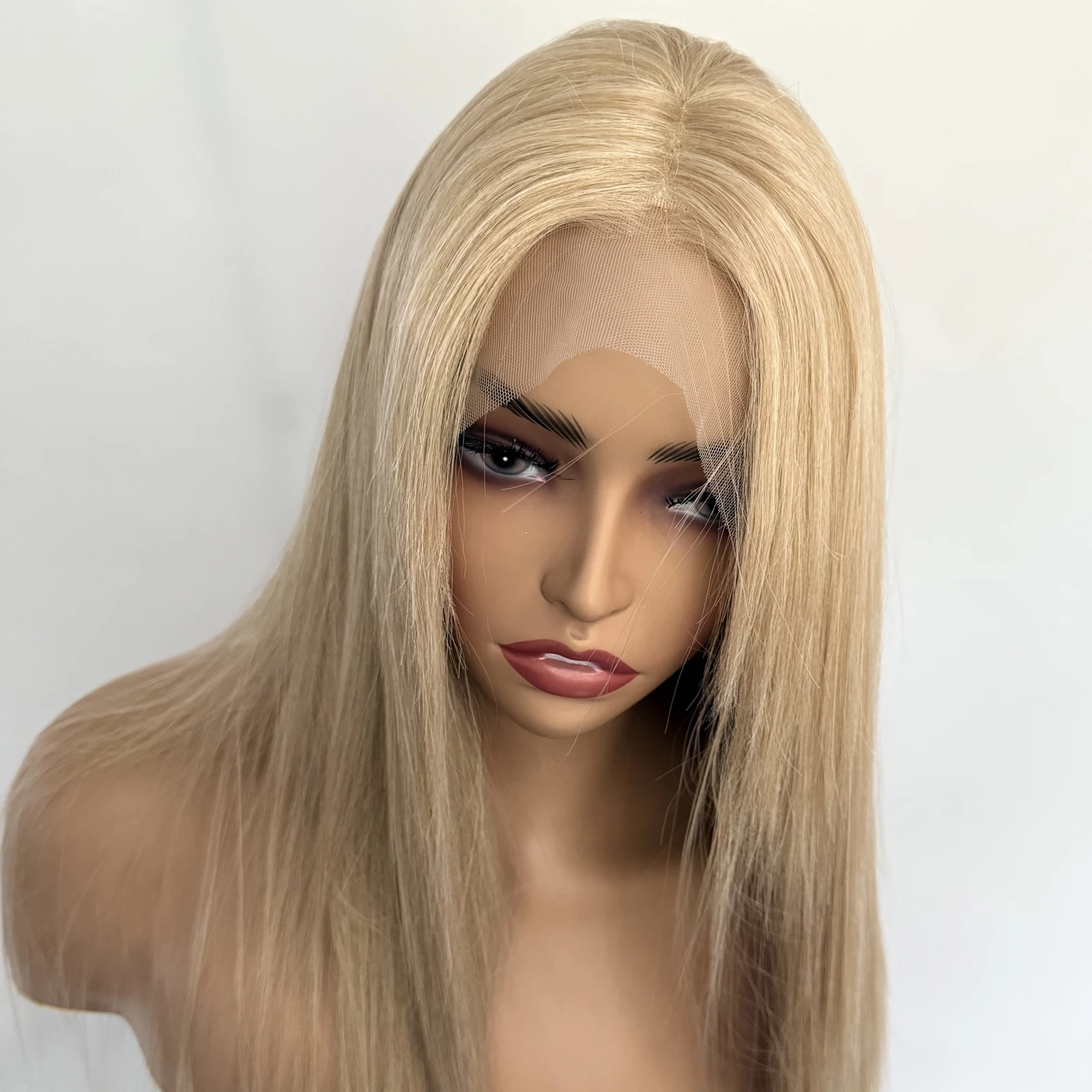 PREMIUM PLATINUM BLONDE 613 SILKY BONE STRAIGHT LACEFRONT WIG 28”NATURAL LOOKING Platinum Blonde Layered Cut Wig Long Silky Straight Lace  main image 2