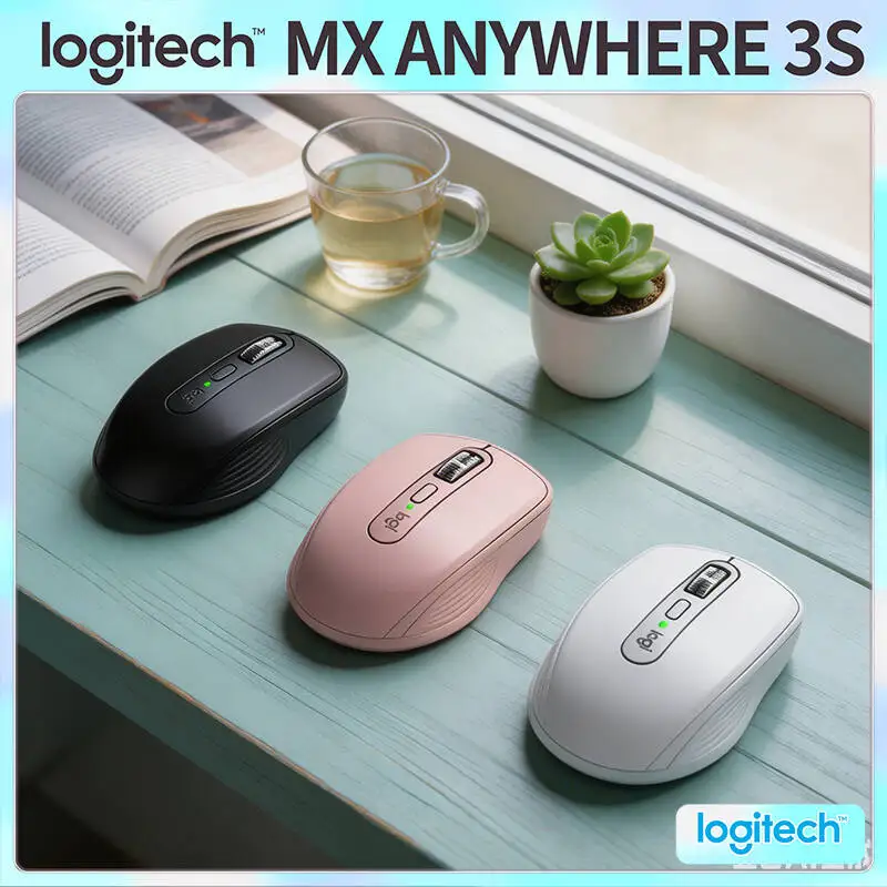 Top-Tier Logitech MX Anywhere 3S - 8K DPI Darkfield, Hyper-Scroll, Silent Click, 3-Device Sync for Campus Office Use