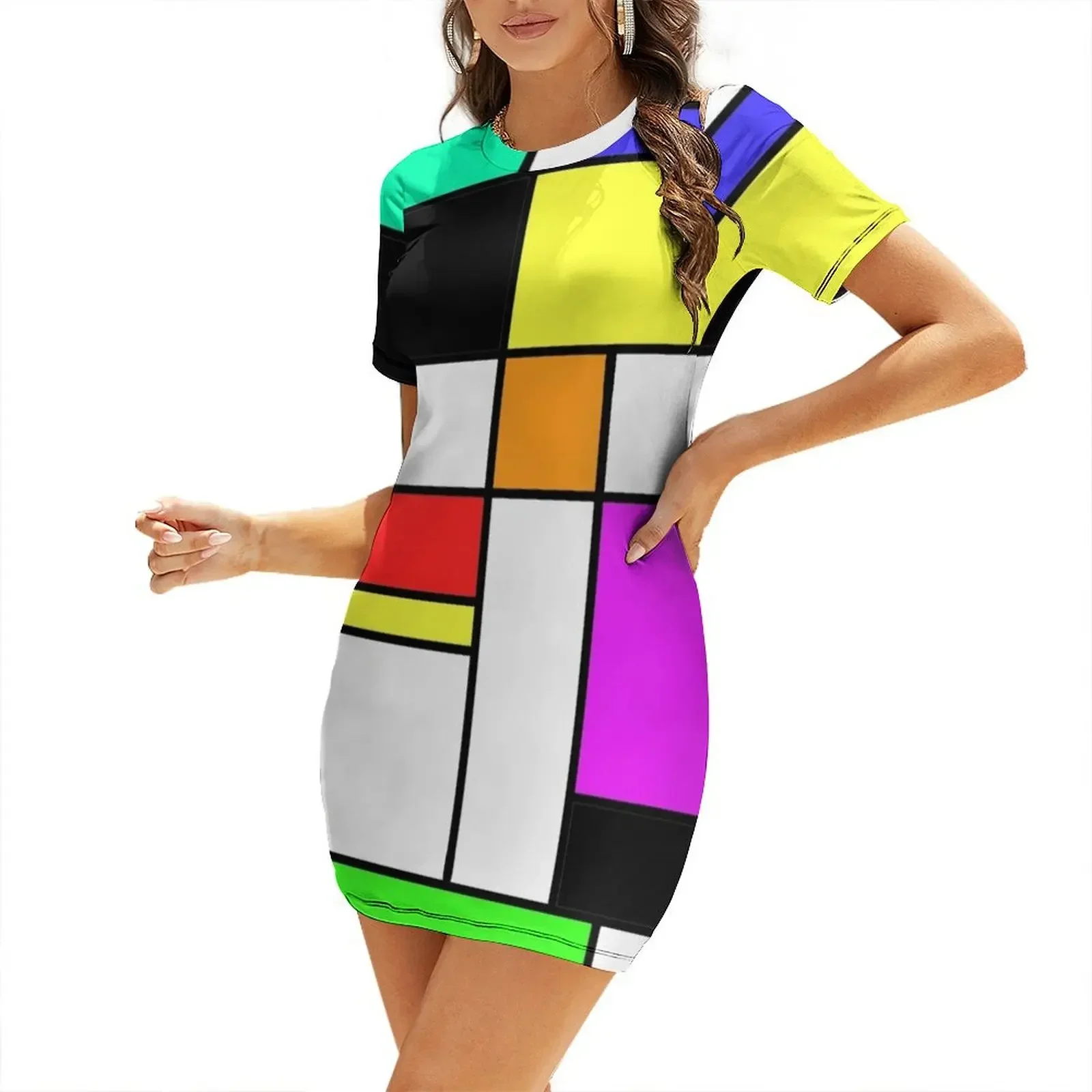 

Mondrian style pattern artwork! Fun, bright patterns! Short-Sleeved Dress Evening dresses dresses for woman