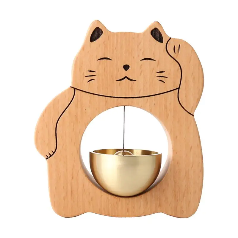 Lucky Cat Doorbell Wooden Door Chime Modern Cute Cat Door Bell Multifunctional Interesting Entryway Door Bell Lucky Cat Ornament