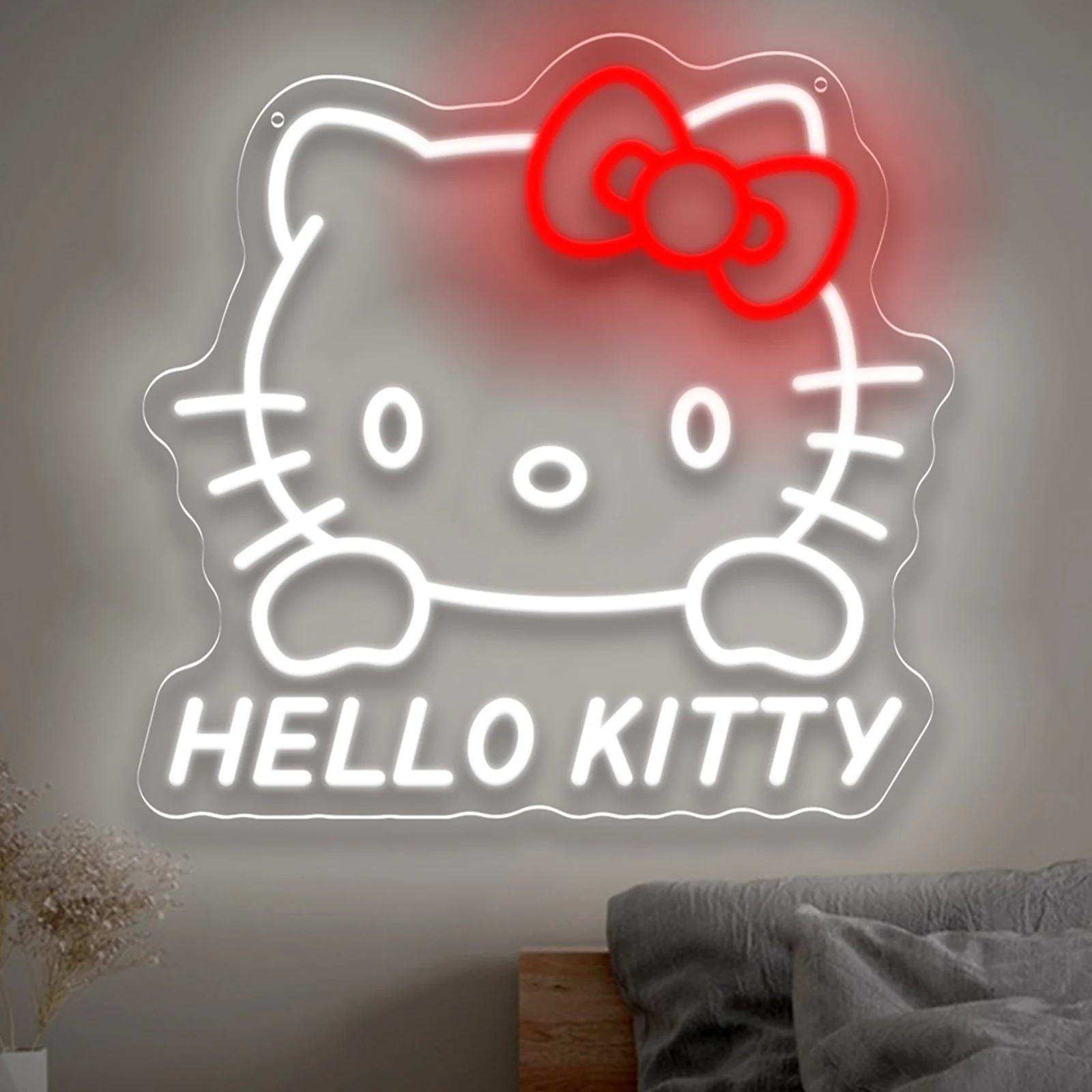 

Anime Hello Kitty LED Neon Sign Red Bow Neon Light USB Powered Dimmable for Kawaii Bedroom Game Room Decor for Girls Sanrio Gift