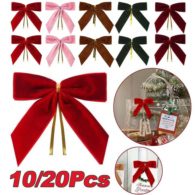 10/20 قطعة الأقواس المخملية لشجرة عيد الميلاد ديكور إكليل جارلاند المخملية القوس مع تويست التعادل عيد الميلاد المخملية الانحناء عطلة عيد الميلاد #1