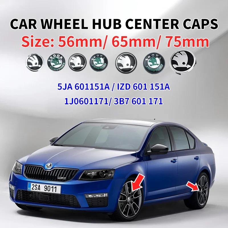 

4pcs 56mm 65mm 75mm 5JA601151A 1J0601171 3B7601171 Car Wheel Center Hub Cover Badge Emblem For Skoda Fabia Superb Rapid Yeti
