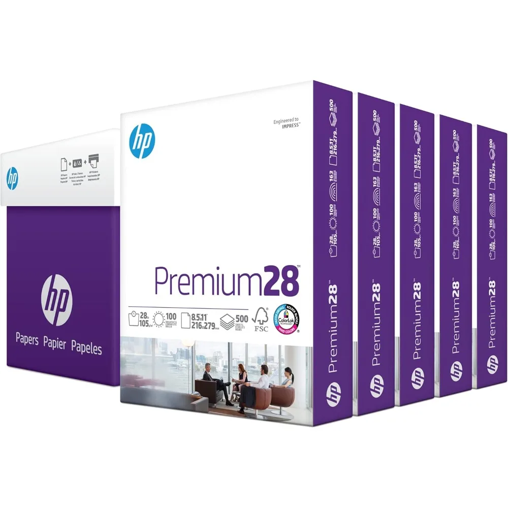 ورق ممتاز 8.5 × 11 28 رطل، 5 حافظة ريم، 2500 ورقة، 100 مشرق، صنع في الولايات المتحدة الأمريكية، معتمد من FSC 205200C