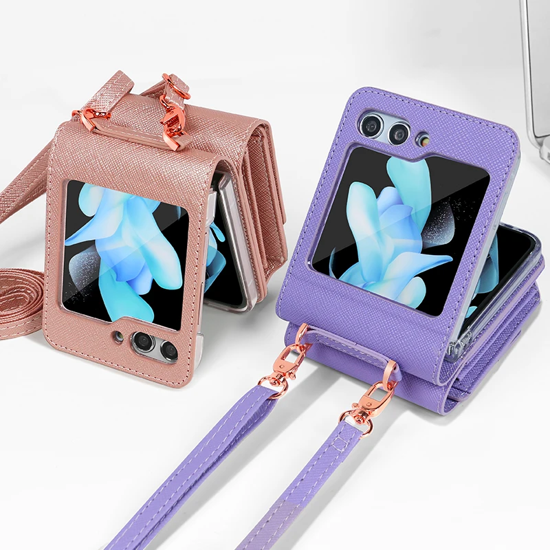 Vietao Crossbody Lanyard Mobile Phone Cases With Card Slots Wallet For Samsung Galaxy Z Flip 7, Z Flip 6 Case,Z Flip5,Z Flip 4 3