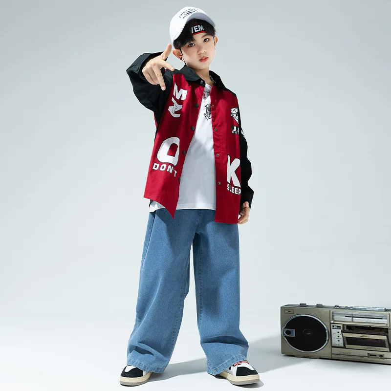 Vêtements Hip Hop pour adolescentes, costume de danse de rue jazz, chemise à manches longues, ensembles de pantalons en denim, vêtements de danse de salon pour enfants