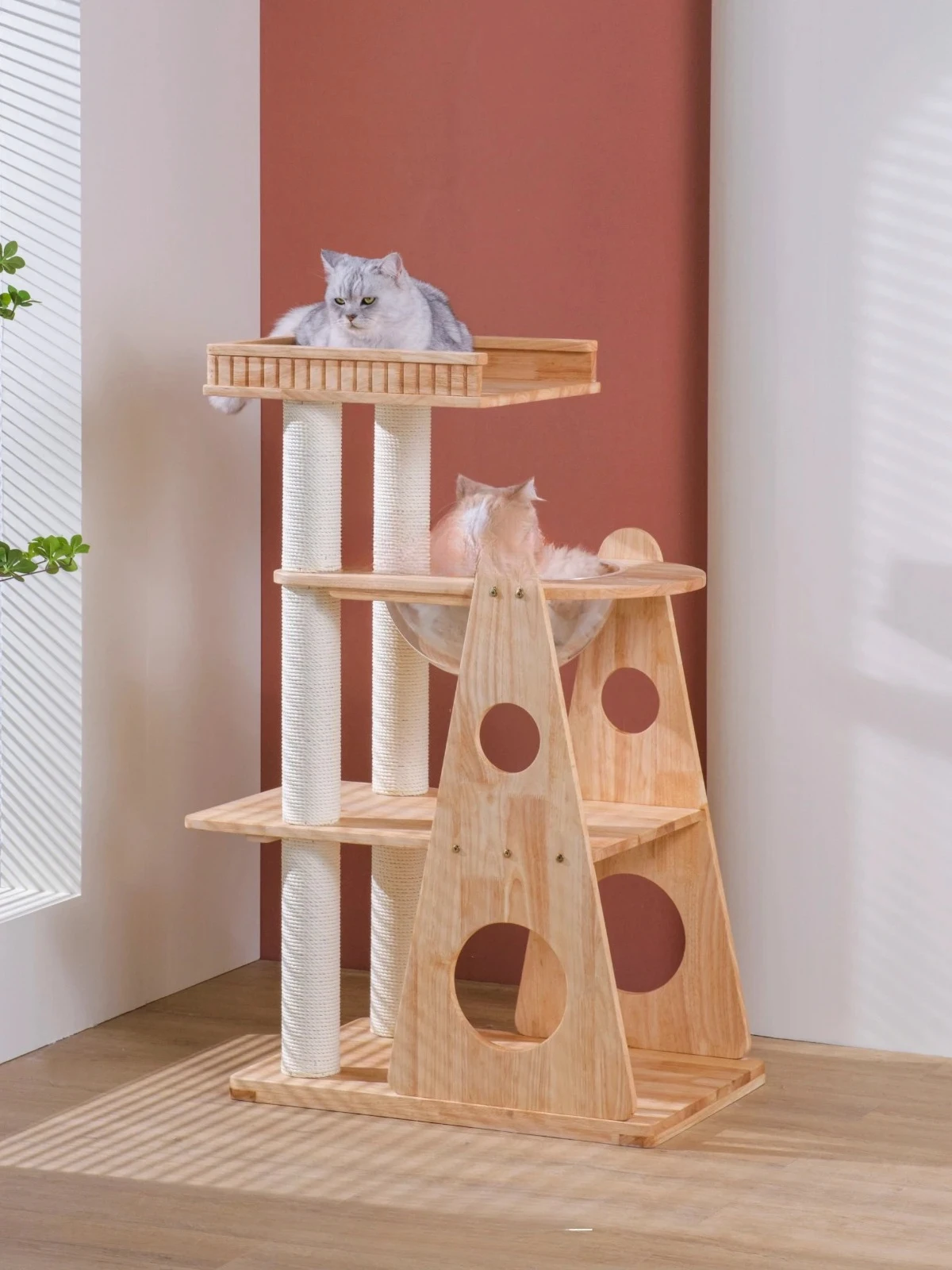 

Рамка для лазанья для кошек, гнездо, дерево, встроенная маленькая миска из чистого массива дерева, сизалевая колонна, игрушка для лазания для кошек