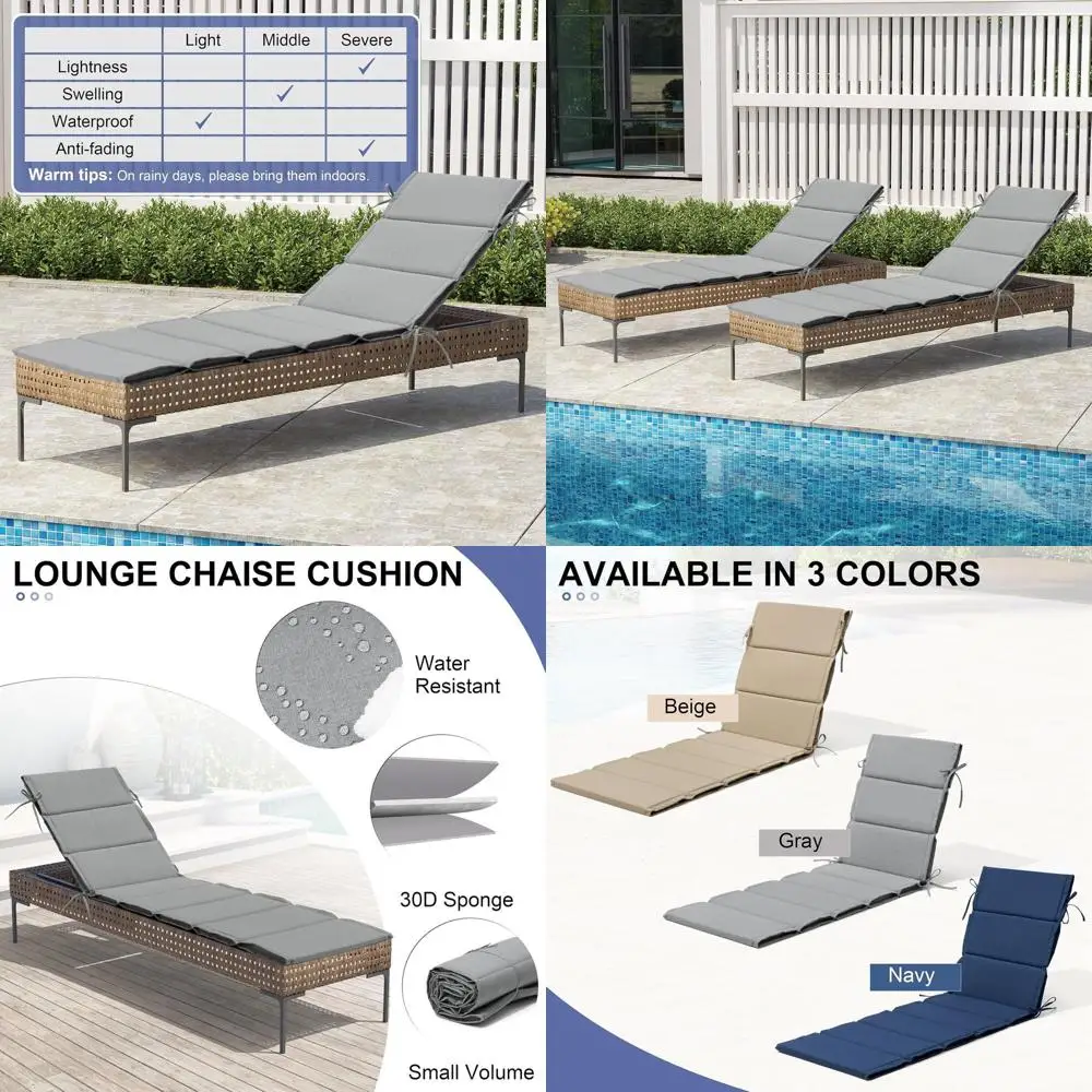 

Серый набор подушек для шезлонга на открытом воздухе, 80 л x 26 Вт, водонепроницаемый складной, с ремнями для патио, газона, использования в бассейне