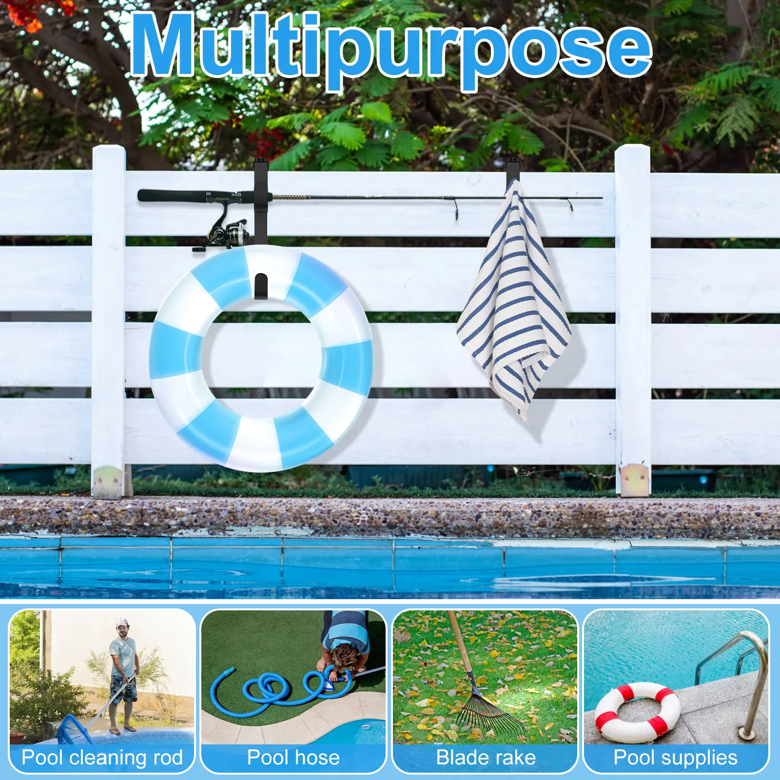 2 Pcs Pool Pole Hooks Adjustable Pool Pole Hanger No Drill Pool Fence Hooks Set Rust Resistant Pole Holder for Swimming Pool image 4