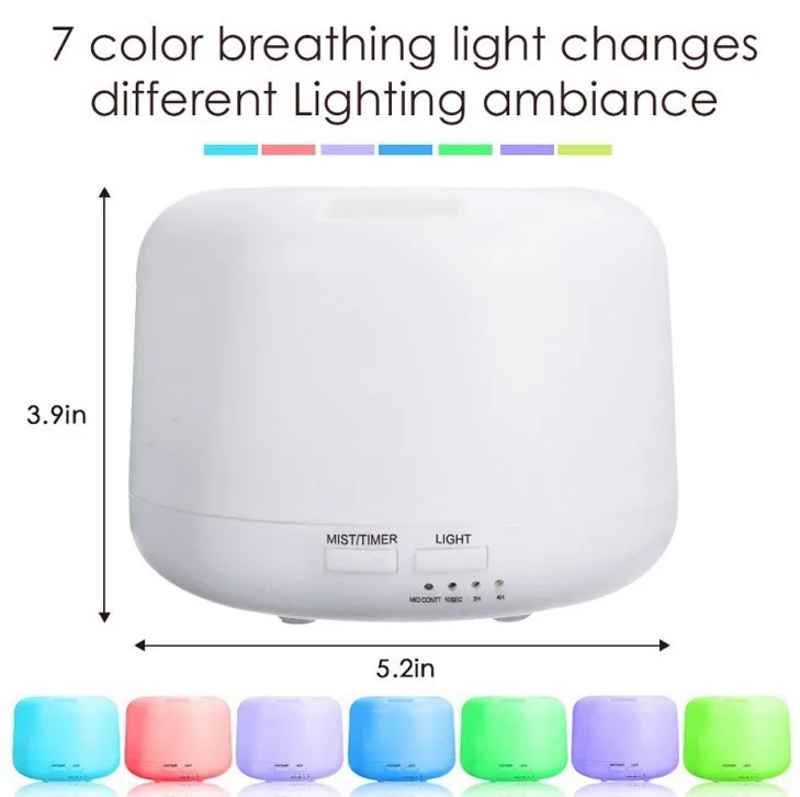 موزع روائح للزيوت العطرية LED بـ 7 ألوان، 300 مل - تكنولوجيا الدخان المكثف، جهاز التحكم عن بعد يتضمن 3 F