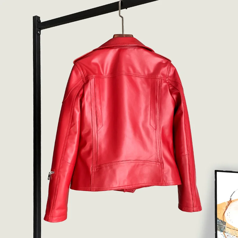 سترة جلدية أصلية لخريف وشتاء 2025 بقصة ضيقة من جلد الغنم وسحاب للدراجات النارية معطف لسائقي الدراجات النارية ملابس خارجية بياقة مقلوبة #3