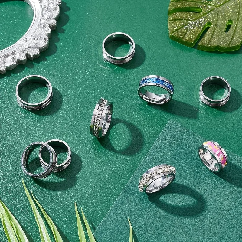 21pcs 7 Size Blank Ring Stainless Steel Finger Ring Grooved Core Inlay Ring for Resin Round Empty Ring Blanks for Jewelry Making