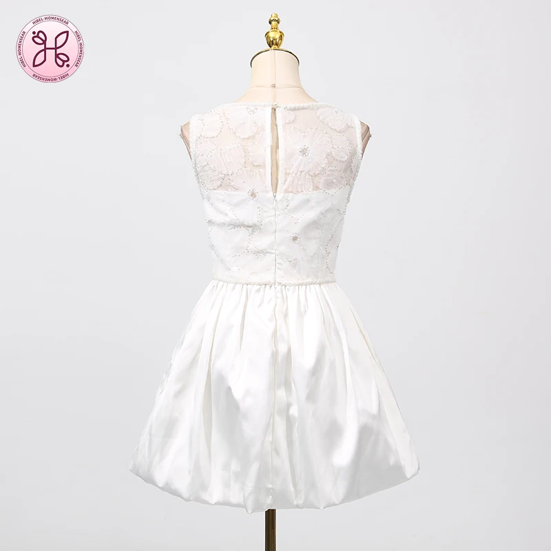 فساتين أنيقة من الدانتيل للنساء برقبة دائرية بدون أكمام وخصر عالٍ مرقعة فستان حفلات شفاف جديد للسيدات #2