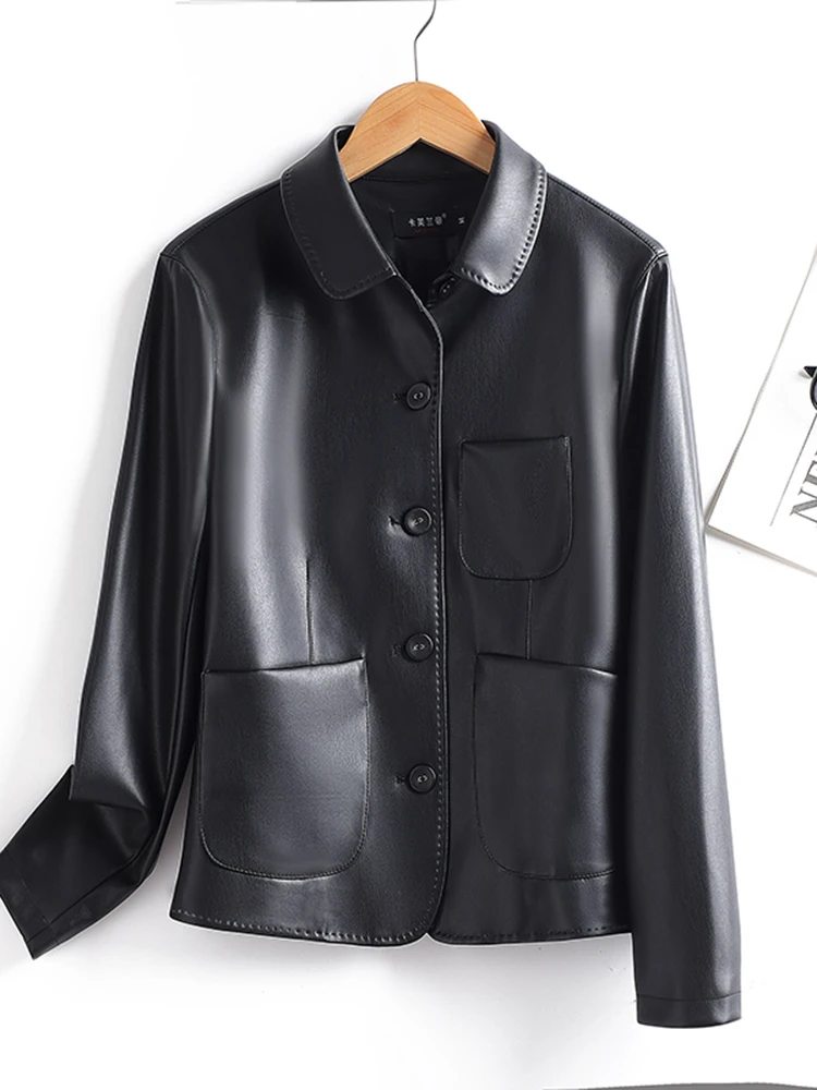   Ning Jaet in vera pelle da donna ort Sle Primavera Autunno Faionable Versatile cappotto in pelle elettronica Colletto rovesciato Esterno...