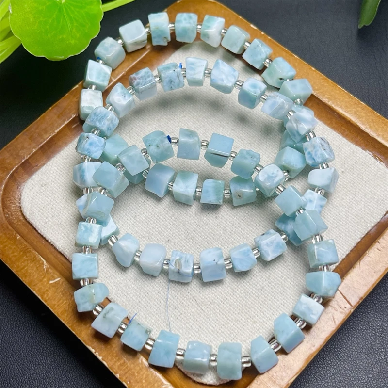 7MM Natural Larimar Cube Bead Bracelet For Women Men Love Gift Crystal Beads Strands Jewelry Gift 1PCS