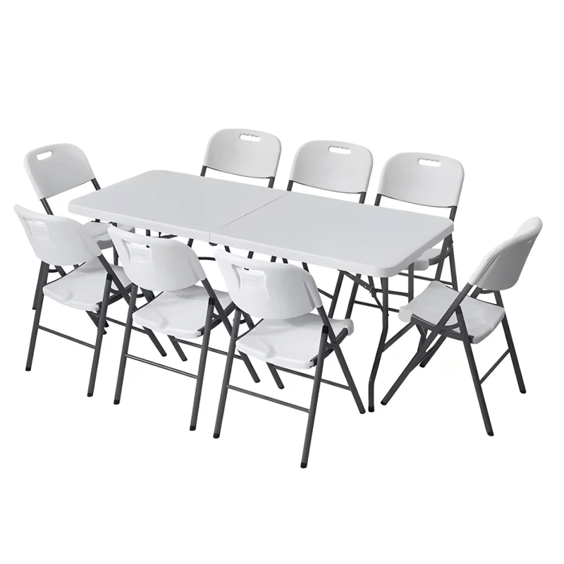 

Modern Outdoor HDPE Plastic 8 Seaters Waterproof Folding Dining Table Chair Set For Party Events