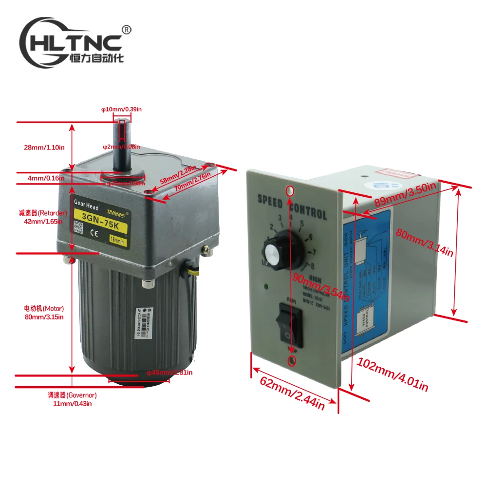 15W Micro AC Motor 110v 220v Single Phase Asynchronous Motor Gear Motor 10mm Motor Shaft+ Speed Controller 5RPM-1350RPM 50/60hz