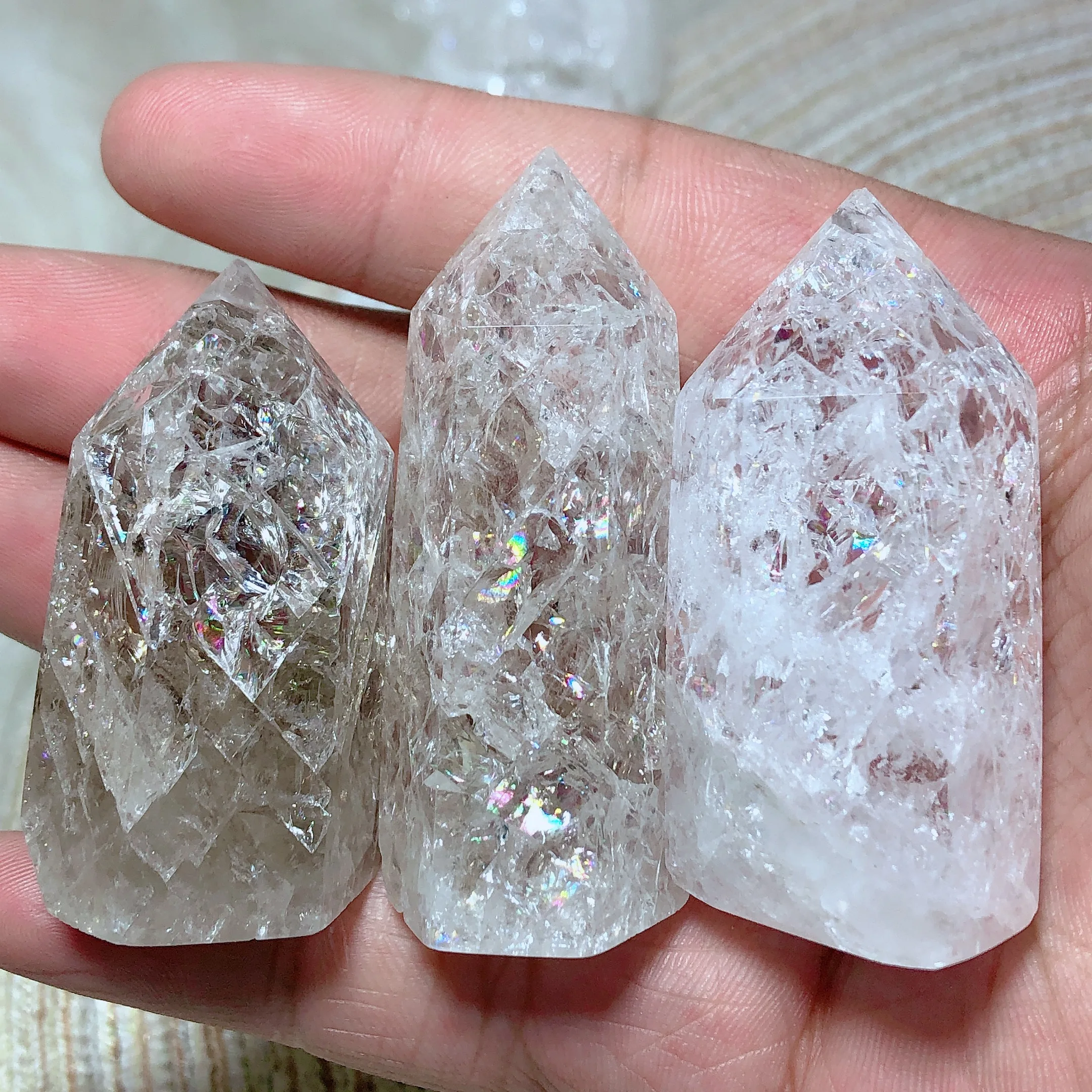 Natural Crystals Crackle Rainbow Quartz Tower Point Healing Stone Jewelry High Quality Home Decorations Room Decor Mineral Gift