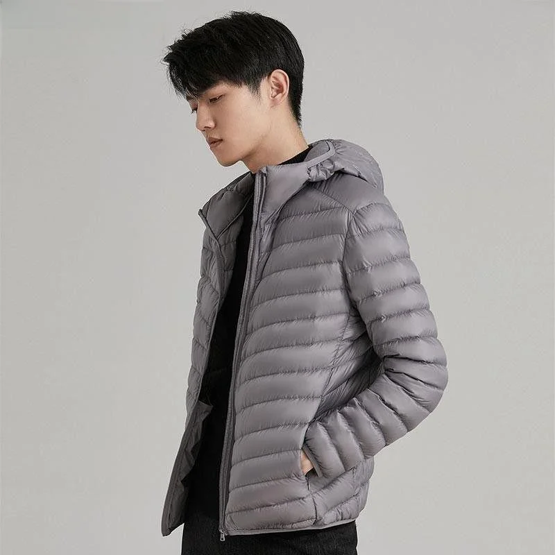 

Commute New Men's ort Pure Color down Cotton Jaet Hooded Lightweight Winter Casual Outerwear Trendy Sli Stand Fit