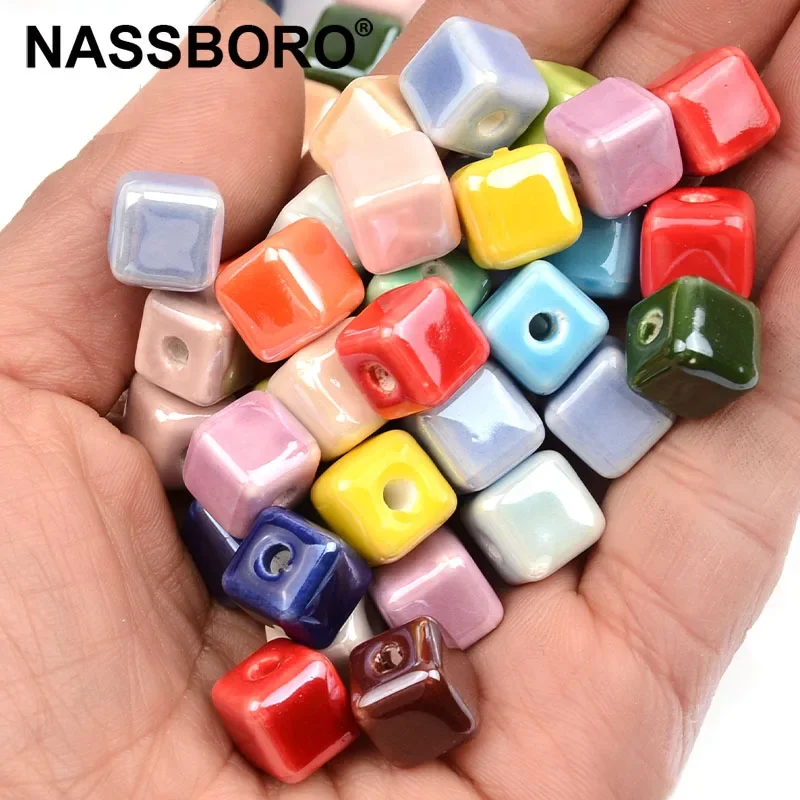 6/8/10mm Chinese Cube Ceramic Beads Square Spacer Porcelain Loose Beads for Jewelry Bracelets Pendants Making DIY Finding