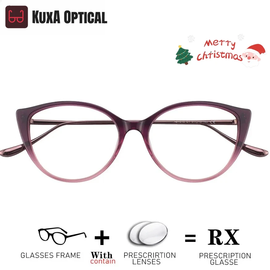 KUXA خلات القط العين تصميم النظارات الطبية النساء النظارات قصر النظر مد البصر النظارات البصرية اللونية المضادة للانعكاس