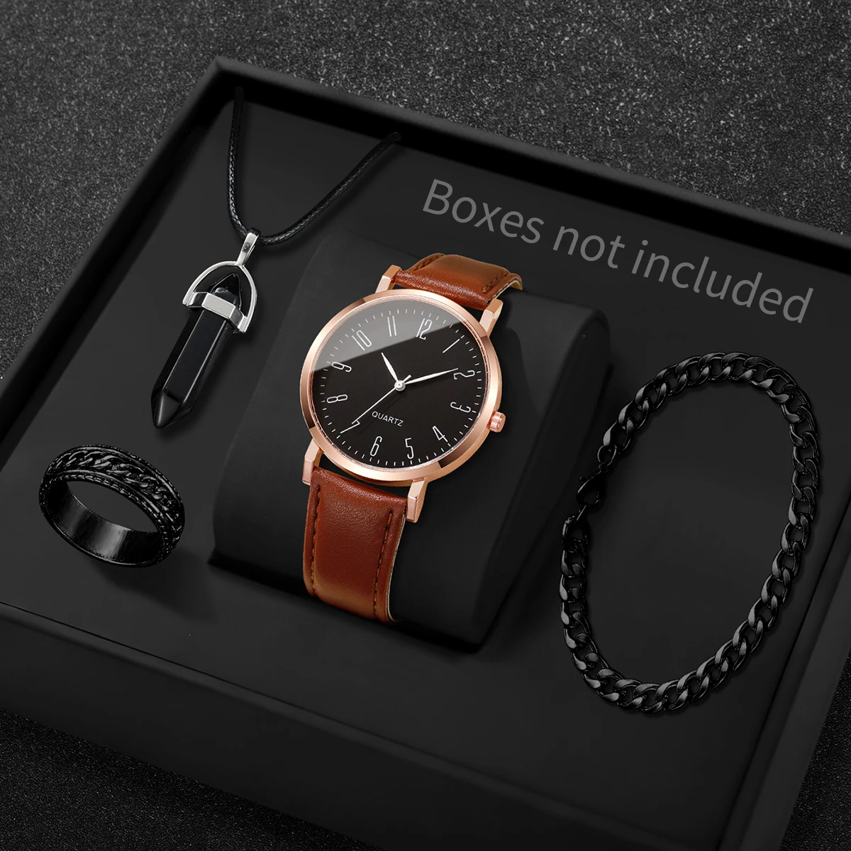 4PCS/Set Fashion Arabic Dial Men Business Watches Simple Leather Strap Quartz Wristwatch Jewelry Set Reloj Hombre (Without Box)