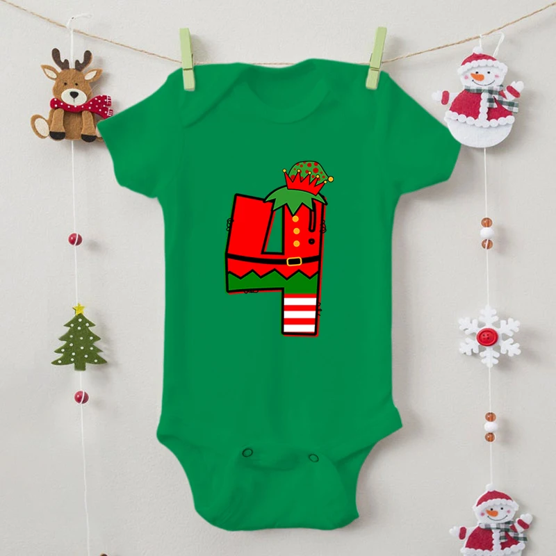 Kawaii Christmas Number 1-9 Birth Month Baby Bodysuits Cotton Short Sleeve Newborn Romper Xmas Gift Party Jumpsuits For Boy Girl