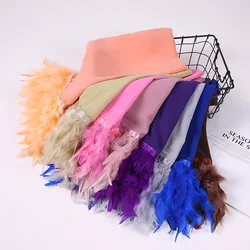 70*175CM The New Solid-color Chiffon Feathered Muslim Women's Fashion Scarf Can Be Wrapped In A Shawl