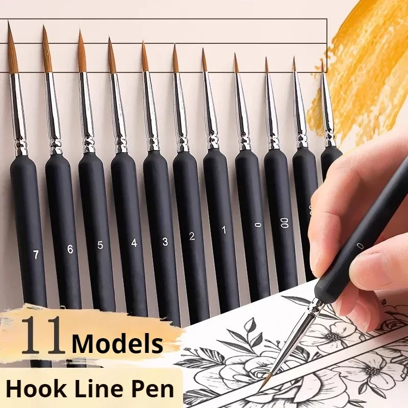 11pcs Miniature Hook Line Pen Art Painting Brushes Extra Fine Soft Hand Painted 00000 Brush For Gouache Watercolor Oil Paint