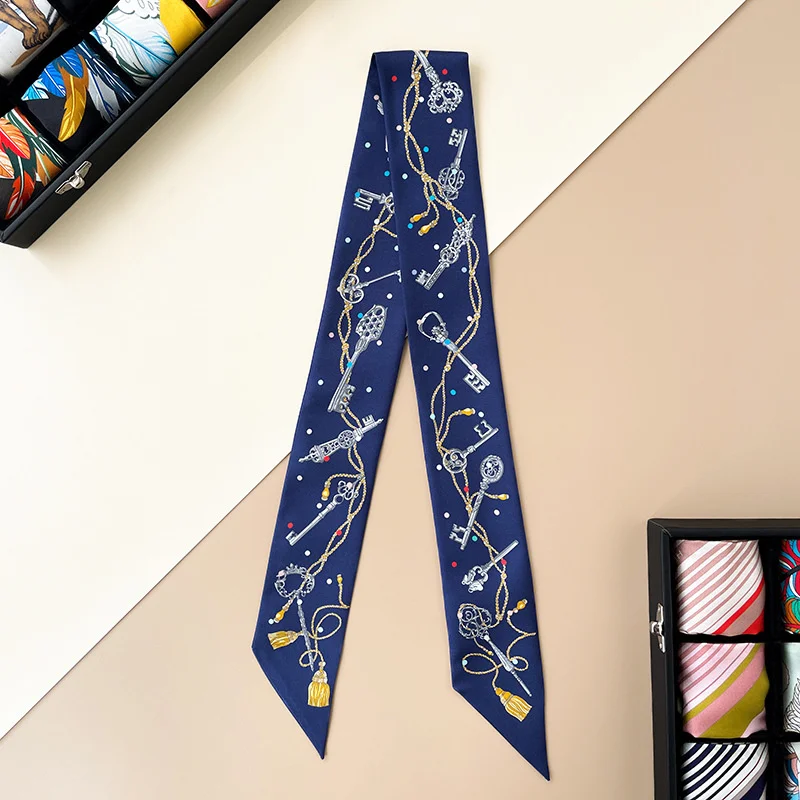 2023 Brand Design Twill 100% Real Silk Scarf Women Brand Scarf Skinny Luxury Bag Scarves Foulard Neckerchief Hair Headband