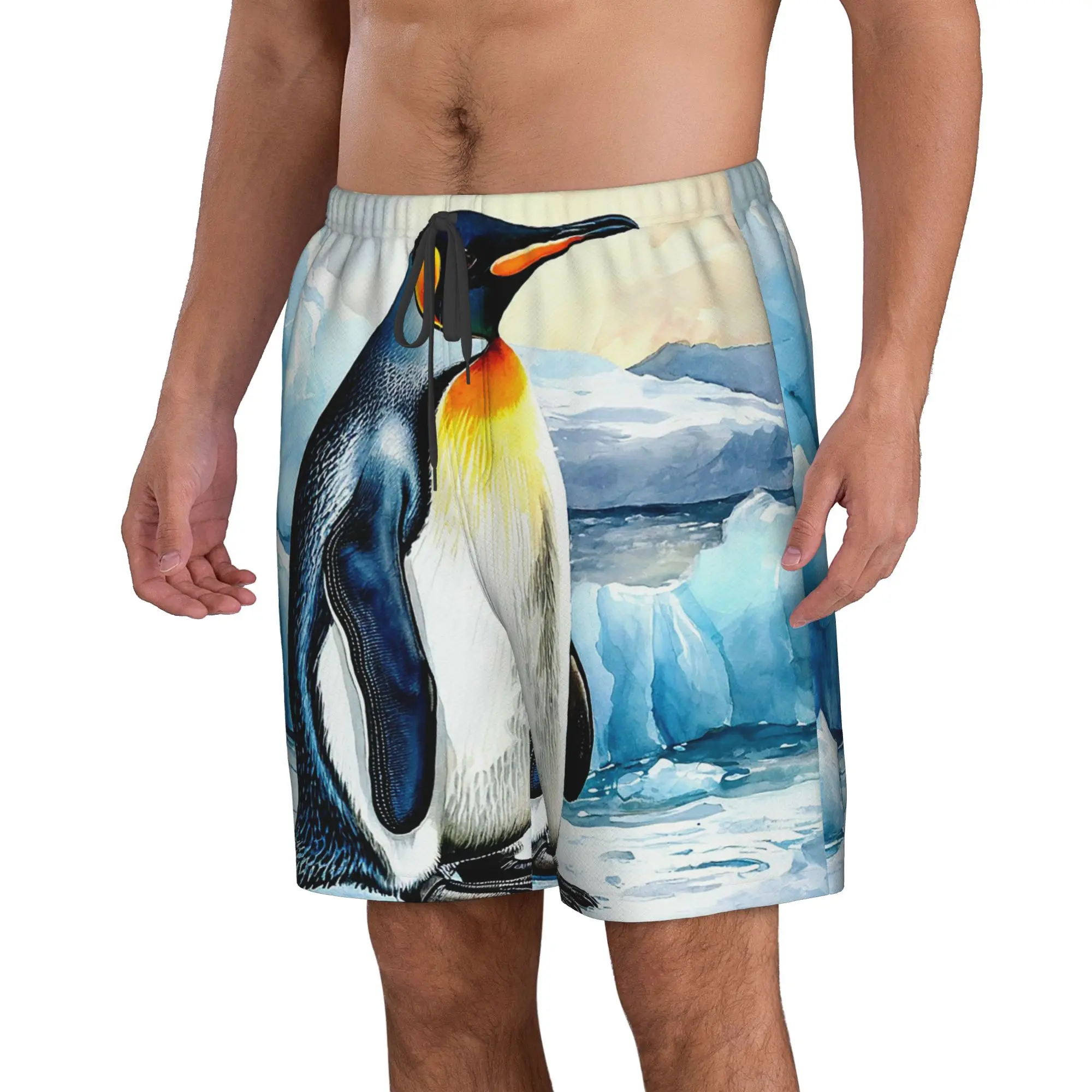 Polar Penguin Ice Surface Penguin Pattern Trunks Beach Board Shorts Casual Quick Dry Swim Summer Men Pants