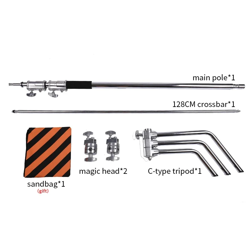 プーリー付き折りたたみ式ステンレス鋼三脚、頑丈、Cスタンド、スポットライト、ソフトボックス、フォトスタジオ、sh 2.6m