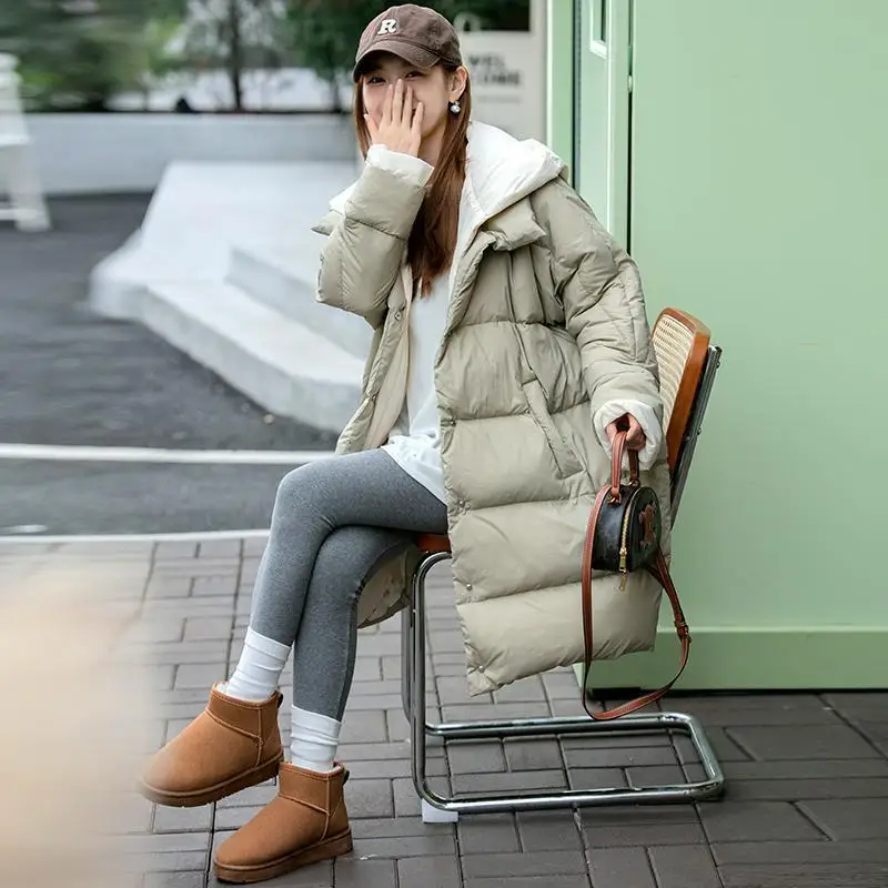 Faionable الأبيض Du down Jaet المرأة منتصف طول الربط Sle Thinming معطف الشتاء تخفيف Sle تصميم بسيط