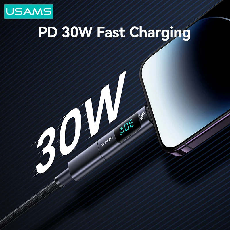 USAMS 30W High Power Type-C To Lightning Aluminum Alloy Digital Display Adapter PD Fast Charging