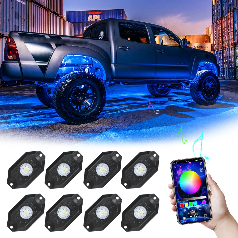 

RGBW LED Rock Lights-4/812 Pods, Multicolor Underglow Neon Lights with Bluetooth Controller For Jeep Offroad,SUV,Pickup,Trucks