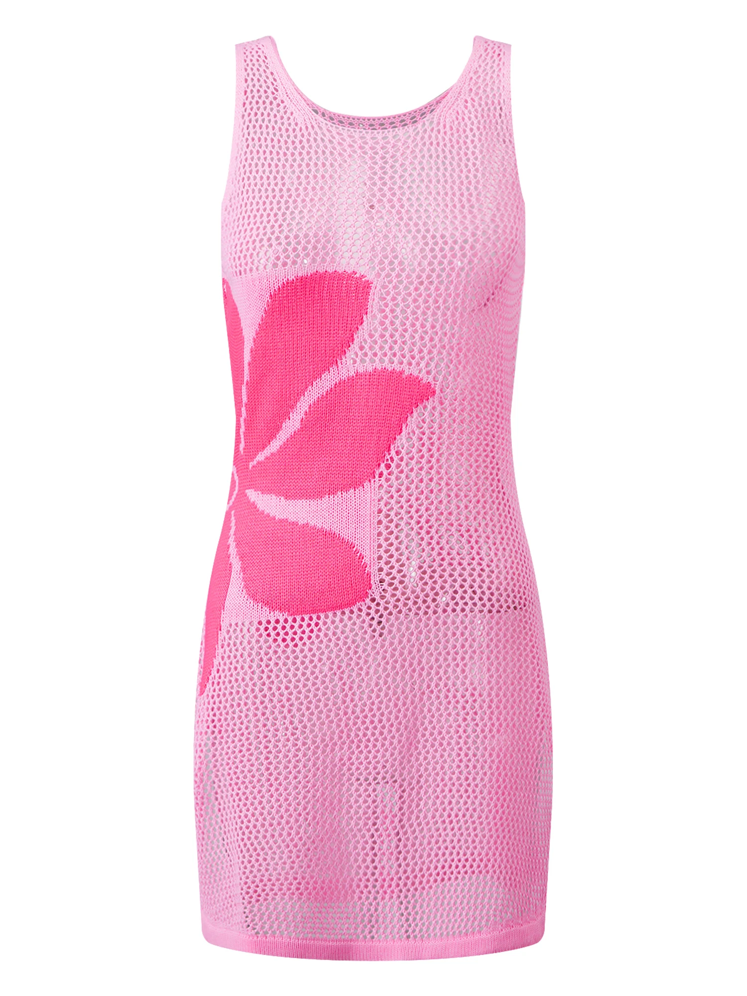 

Women s Swimsuit Cover Up Summer Crew Neck Sleeveless Fashion Floral Pattern Crochet Hollow Out Beach Dress