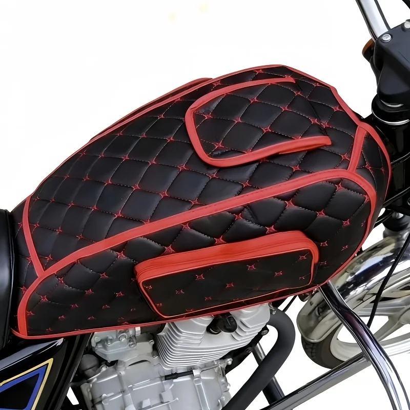 1 Motorcycle Fuel Tank Cover—Leather Fuel Tank Cover (Random Color of Inner Straps), UV-Resistant, Wear-Resistant, Universal Fit