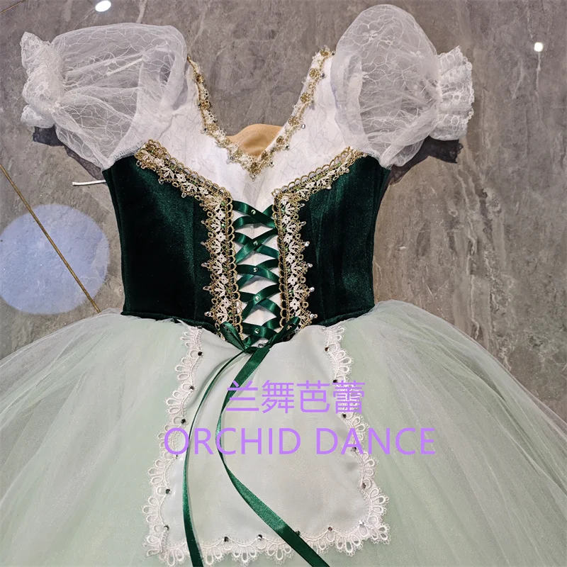 BT01655 haute qualité taille personnalisée enfants filles Ballet danse Performance porter Gilsay vert longue robe Tutu romantique