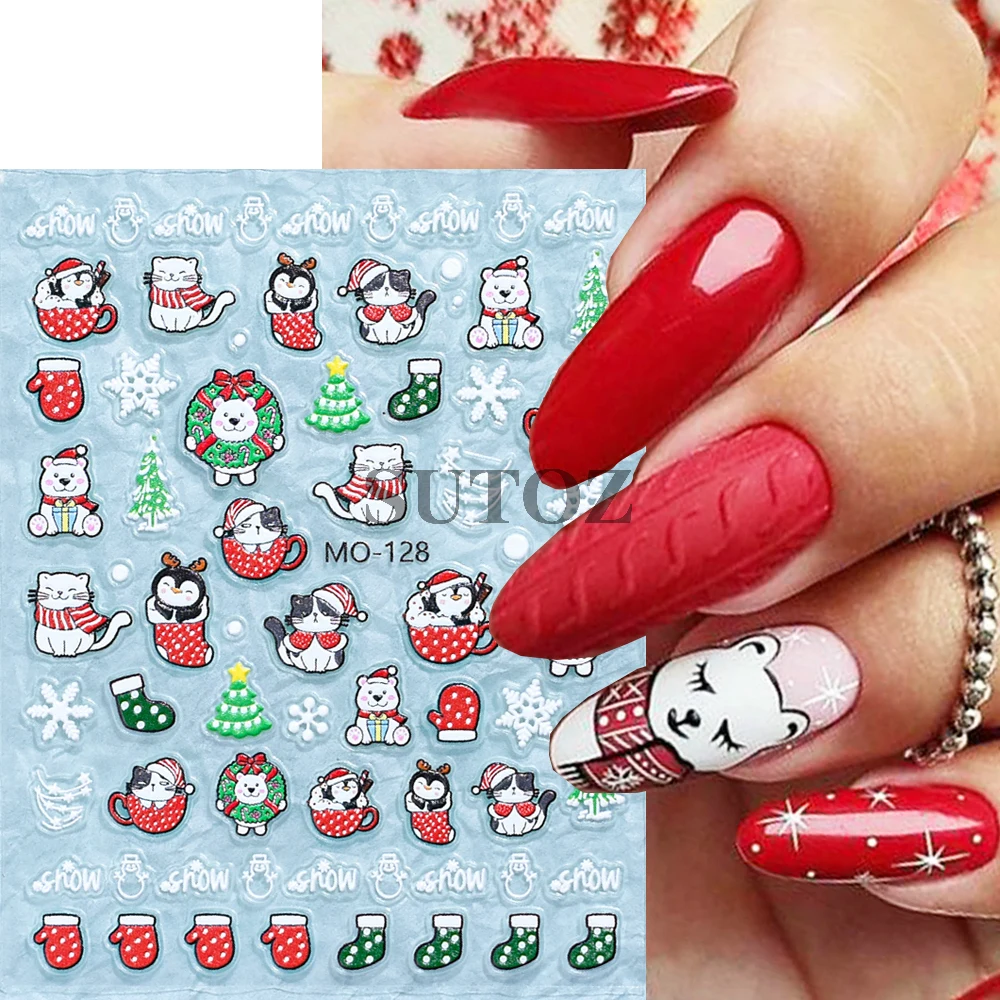 5D Cartoon Snowman Nail Stickers Cute Santa Claus Cats Gingerbread Man Bears Penguin Sliders Christmas Manicure Decor Wraps GLMO