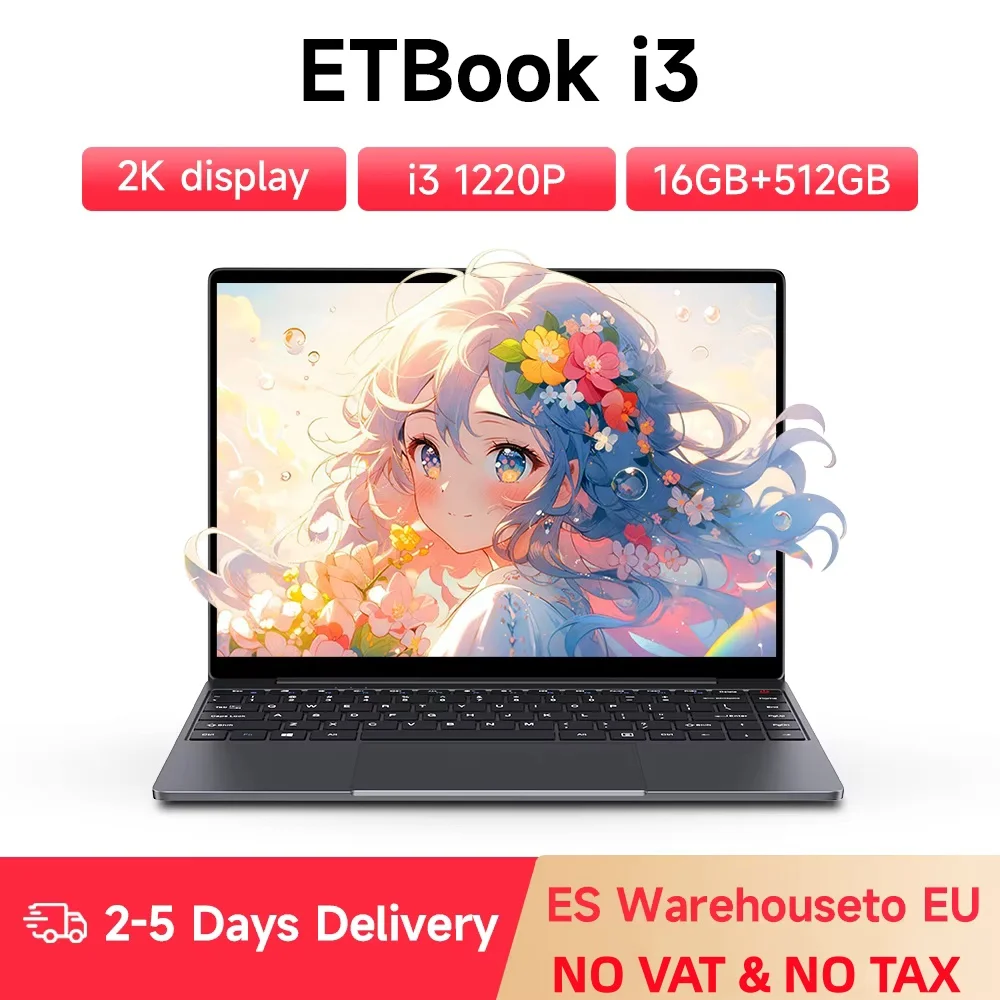 ETBook Intel Core i3-1220P Laptop 16GB DDR4 512GB SSD 8 Kerne 12 Threads 14 Zoll 2K Display WiFi6 Lange Standby-Zeit Windows 11 Notebook