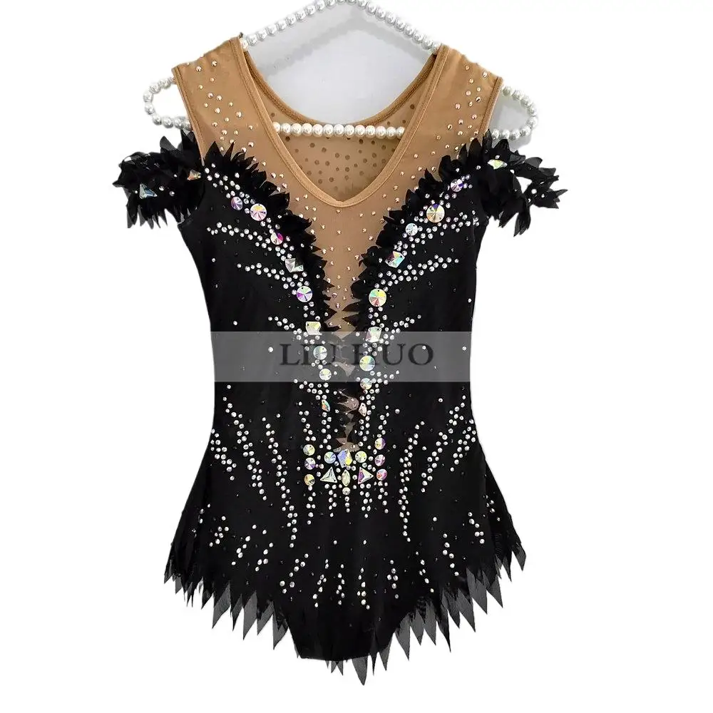 

Костюмы для фигурного катания и художественной гимнастики: черные, без рукавов, на заказ, для девочек, для соревнований и выступлений